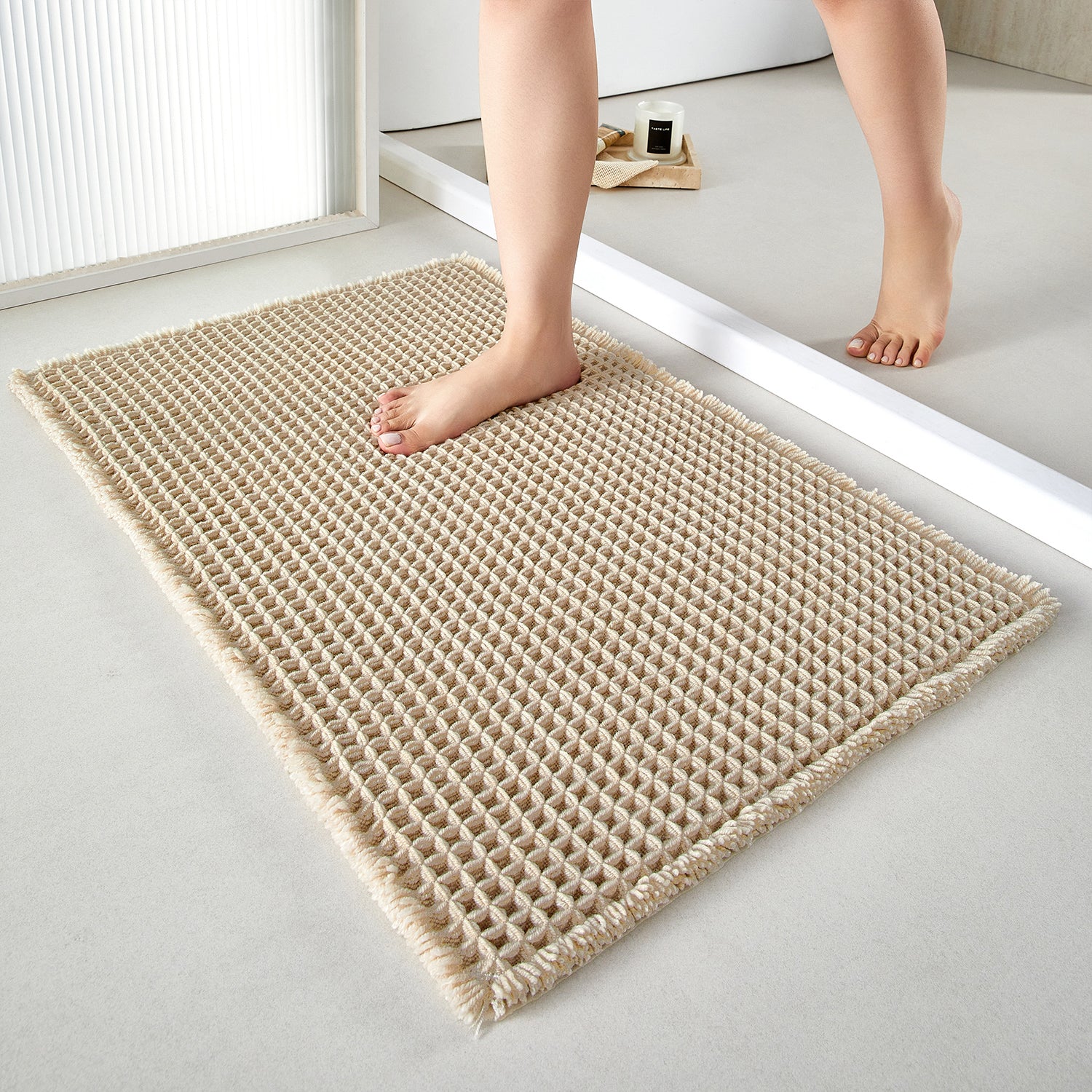 Waffle Bath Mat, Boho Bathroom Rugs